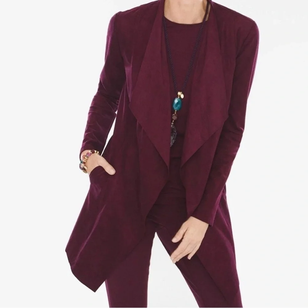 Chico's Faux Suede Open Front Burgundy Blazer/Jacket Size 0 - Picture 1 of 6
